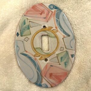 VINTAGE ARTISAN HAND GLAZED CERAMIC SWITCH PLATE FOR SINGLE SWITCH LIGHT